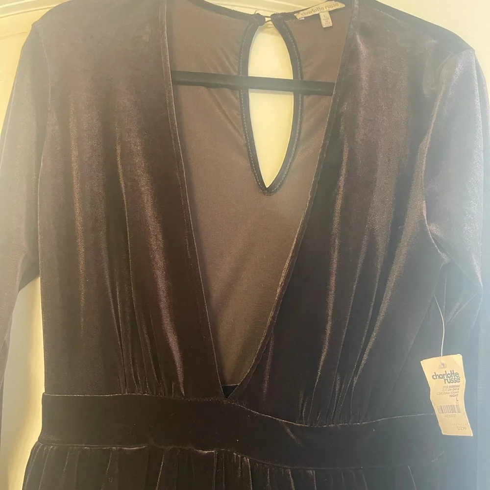 Charlotte Russe Deep Brown  Velvet Romper - Picture 2 of 7